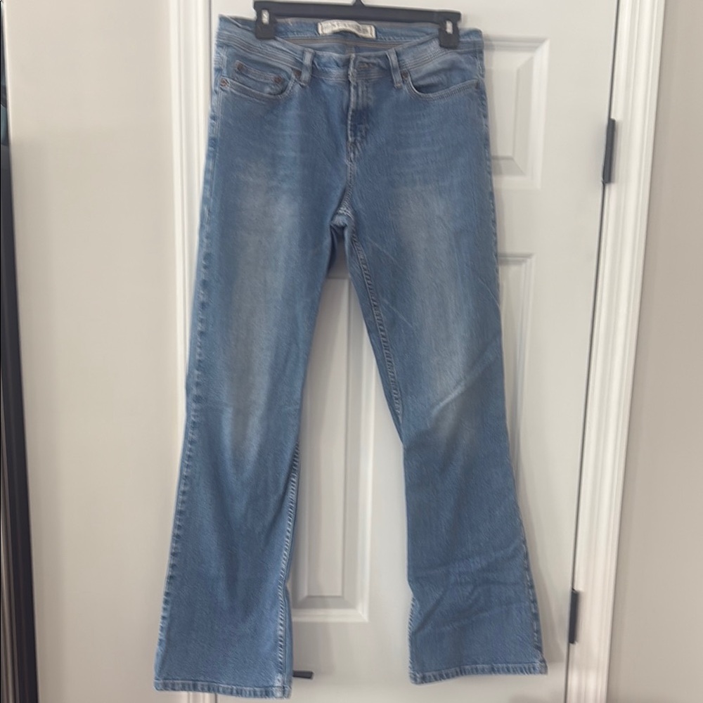 Express Women's “Sarula” Low Slung Flair Blue Jeans.